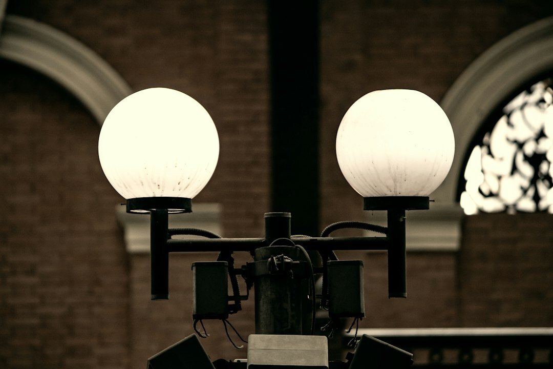 Television studio with cameras and lighting rig